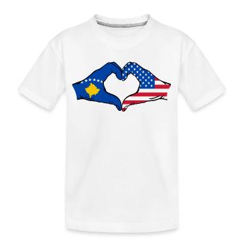 Kosovo USA Flag Hands Heart Shape - Kids' Premium Organic T-Shirt - white - Front
