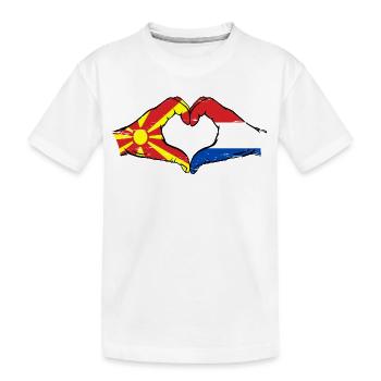 Mazedonien Holland Flagge Hände Herzform used - Kinder Premium Bio T-Shirt - Weiß - Vorne