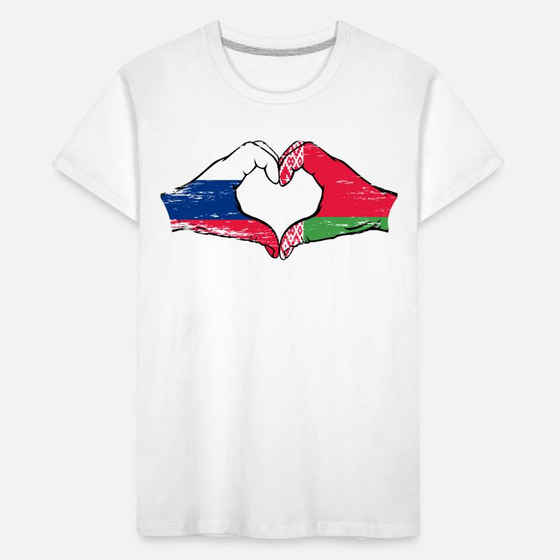 Russie Biélorussie drapeau mains coeur forme utilisé T-shirt bio Premium Enfant