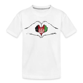 Afghanistan Flag Hands Heart Shape Used - Kids' Premium Organic T-Shirt - white - Front