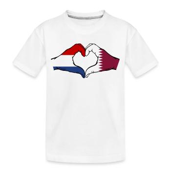Holland Katar Flagge Hände Herzform - Kinder Premium Bio T-Shirt - Weiß - Vorne