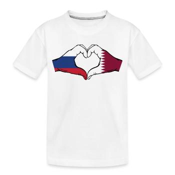 Russland Katar Flagge Hände Herzform - Kinder Premium Bio T-Shirt - Weiß - Vorne