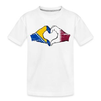 Bosnien Katar Flagge Hände Herzform used - Kinder Premium Bio T-Shirt - Weiß - Vorne