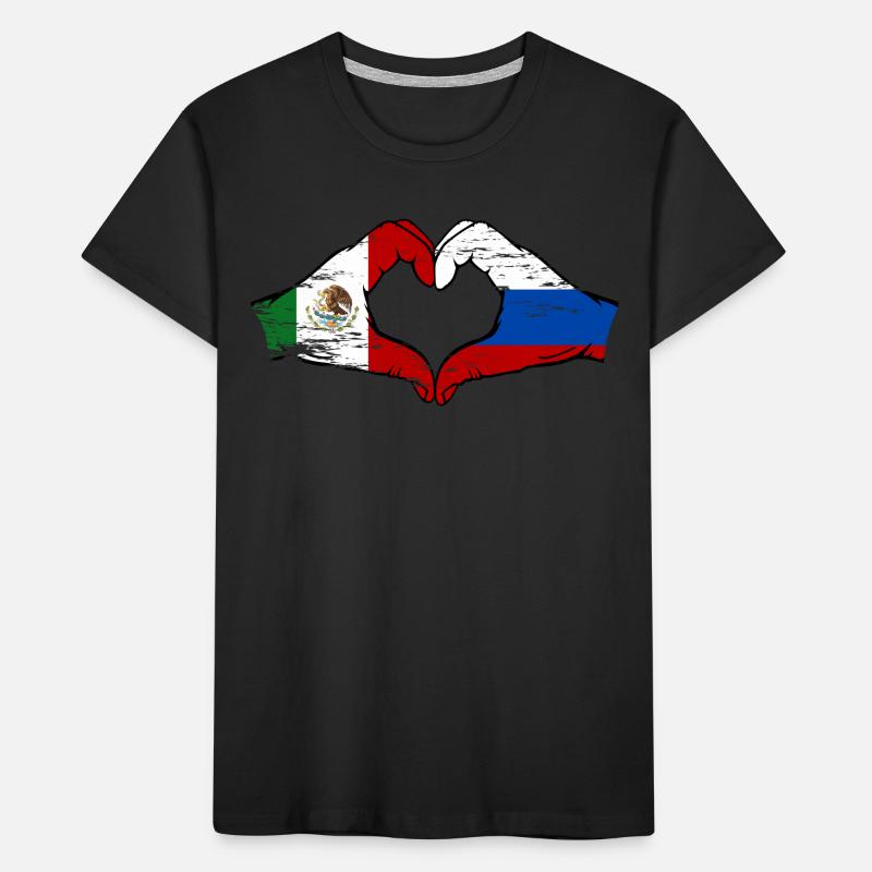 Mexique Russie Drapeau Mains Coeur Forme Utilisé T-shirt bio Premium Enfant