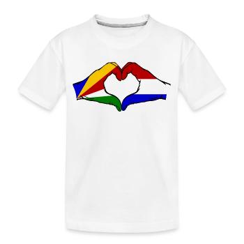 Seychellen Holland Flagge Hände Herzform - Kinder Premium Bio T-Shirt - Weiß - Vorne
