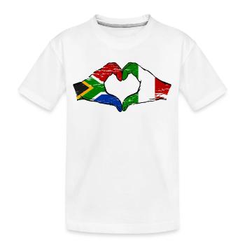 Afrique du Sud Italie Drapeau Mains Coeur Forme Utilisé - T-shirt bio Premium Enfant - blanc - Devant
