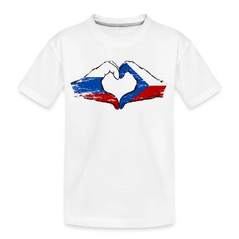 Russia Czech Republic Flag Hands Heart Shape Used - Kids' Premium Organic T-Shirt - white - Front