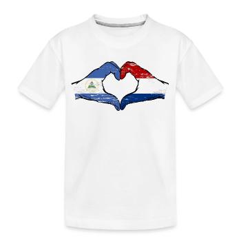 Nicaragua Holland Flagge Hände Herzform used - Kinder Premium Bio T-Shirt - Weiß - Vorne