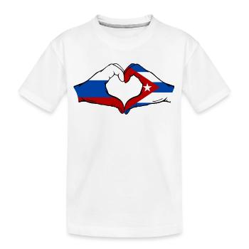 Russland Kuba Flagge Hände Herzform - Kinder Premium Bio T-Shirt - Weiß - Vorne