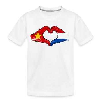Vietnam Holland Flagge Hände Herzform used - Kinder Premium Bio T-Shirt - Weiß - Vorne