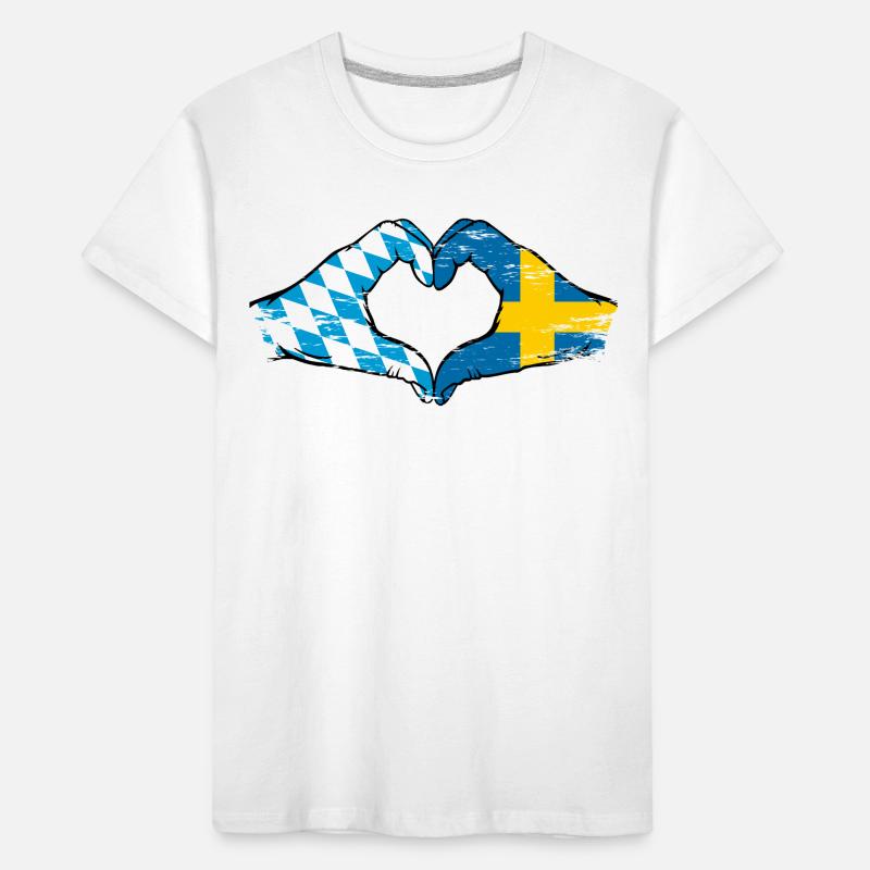 Bavière, Suède, Drapeau, Mains, Forme de coeur Utilisé T-shirt bio Premium Enfant
