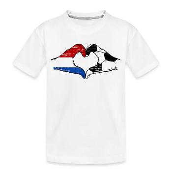 Holland Fussball Flagge Haende Herzform used - Kinder Premium Bio T-Shirt - Weiß - Vorne