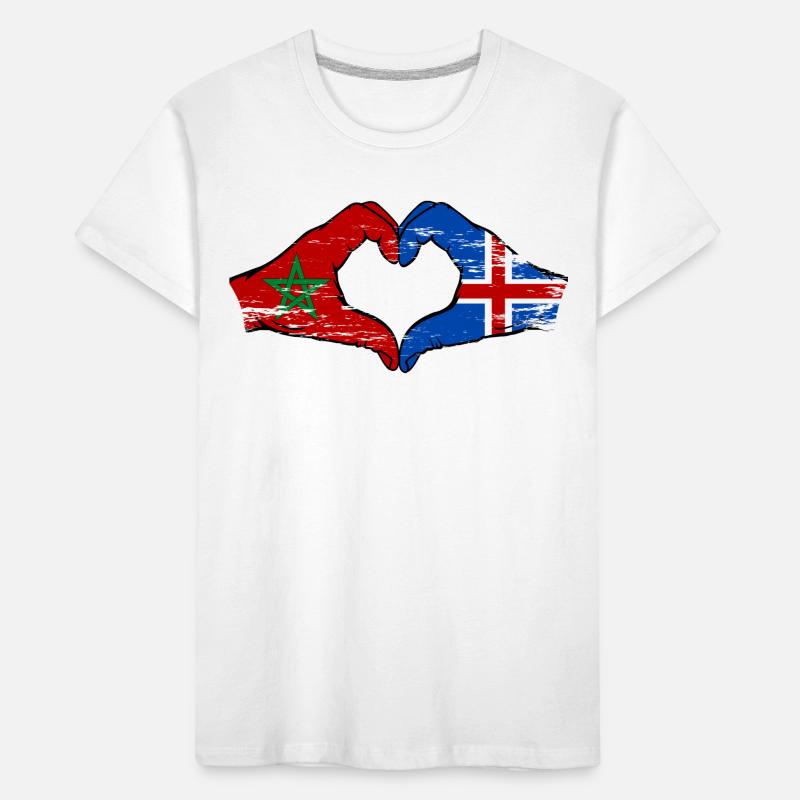 Maroc Islande Drapeau Mains Coeur Forme Utilisé T-shirt bio Premium Enfant