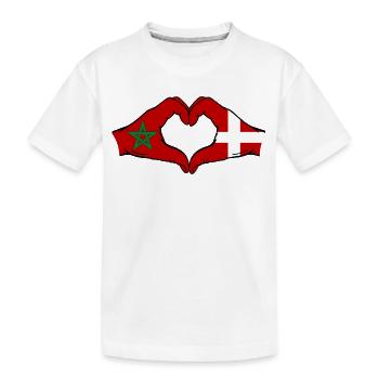 Morocco Denmark Flag Hand Heart Shape - Kids' Premium Organic T-Shirt - white - Front