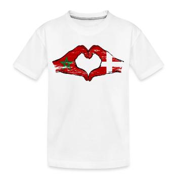 Marokko Daenemark Flagge Haende Herzform used - Kinder Premium Bio T-Shirt - Weiß - Vorne
