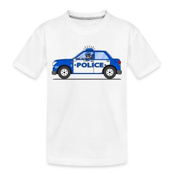 Police car Police with policeman blue and white - Kids' Premium Organic T-Shirt - white - Front