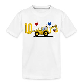 10th birthday excavator tractor - Kids' Premium Organic T-Shirt - white - Front