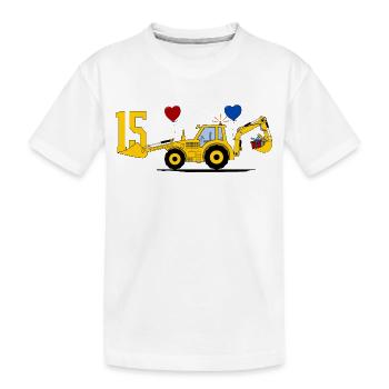 15th birthday excavator tractor - Kids' Premium Organic T-Shirt - white - Front