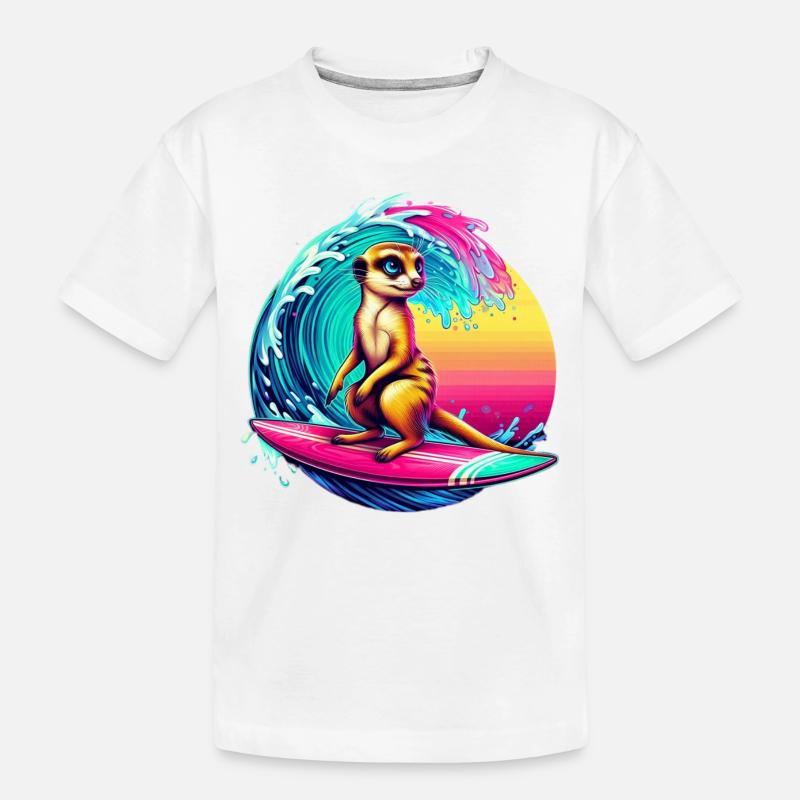 Erdmännchen Surfen - Kinder Premium Bio T-Shirt - Weiß