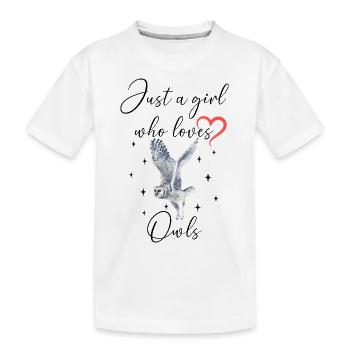 Frau Mädchen Liebe Herz Eule - Kinder Premium Bio T-Shirt - Weiß - Vorne