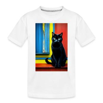 Schwarze Katze vorm Fenster - Kinder Premium Bio T-Shirt - Weiß - Vorne