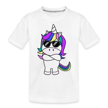 cool unicorn with sunglasses// arms crossed - Kids' Premium Organic T-Shirt - white - Front
