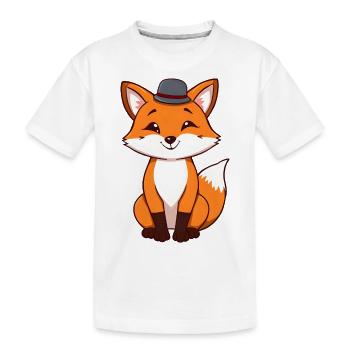 Renard effronté avec chapeau attendant l’aventure - T-shirt bio Premium Enfant - blanc - Devant