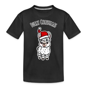 Furry Christmas Christmas Llama with pointed hat - Kids' Premium Organic T-Shirt - black - Front