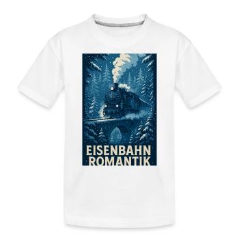 Chemin de fer, Locomotive à vapeur, Hiver, Forêt, Romance - T-shirt bio Premium Enfant - blanc - Devant
