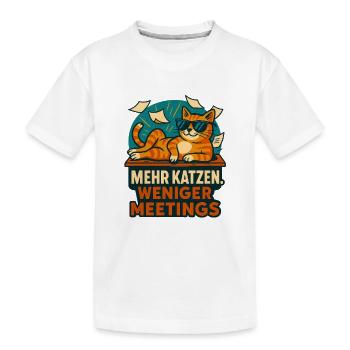 Mehr Katzen. Weniger Meetings - Kinder Premium Bio T-Shirt - Weiß - Vorne