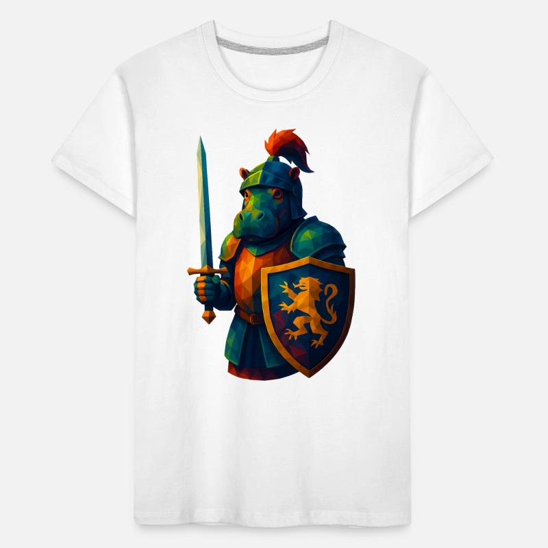 Animaux de style WPAP - Hippopotame avec armure de chevalier, épée T-shirt bio Premium Enfant