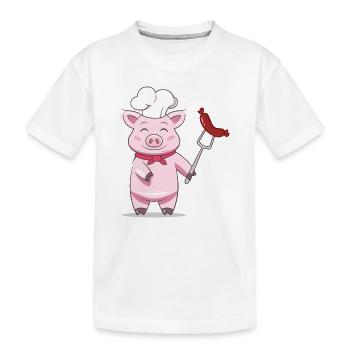 Pig Grill Master avec saucisse – Design drôle - T-shirt bio Premium Enfant - blanc - Devant