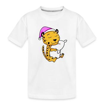 Cheetah with pillow and sleeping cap - Kids' Premium Organic T-Shirt - white - Front