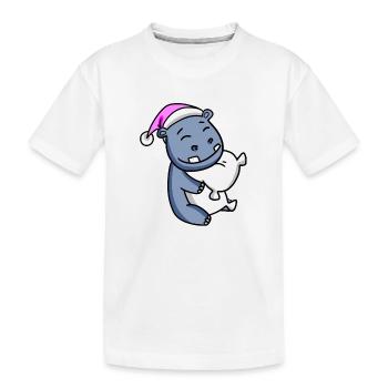Hippo with pillow and sleeping cap - Kids' Premium Organic T-Shirt - white - Front