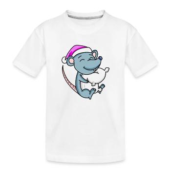 Maus mit Kissen und Schlafmütze - Kinder Premium Bio T-Shirt - Weiß - Vorne
