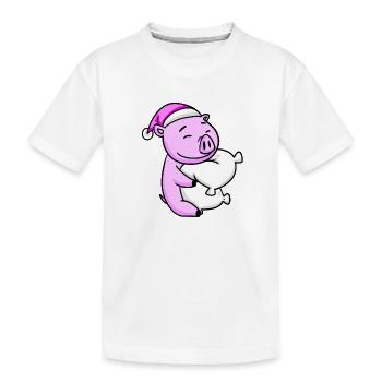 Cochon avec oreiller et bonnet de couchage - T-shirt bio Premium Enfant - blanc - Devant