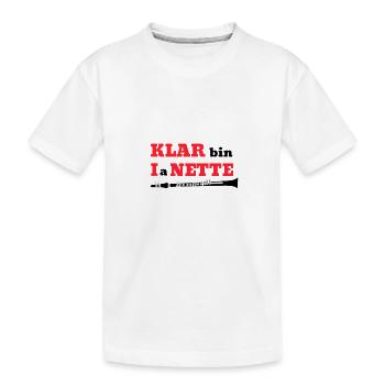 KLAR bin I a NETTE Klarinette Wortspiel - Kinder Premium Bio T-Shirt - Weiß - Vorne