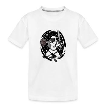 Astronaut with baseball bat in space - Kids' Premium Organic T-Shirt - white - Front