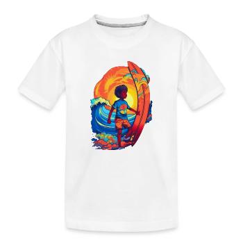 Surfer with sunbeam motif - Kids' Premium Organic T-Shirt - white - Front
