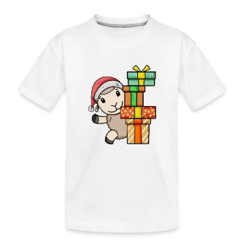 Schaf mit Weihnachtsmütze und Weihnachtsgeschenk - Kinder Premium Bio T-Shirt - Weiß - Vorne