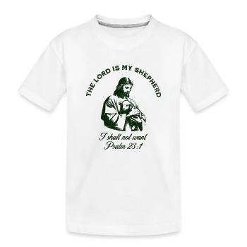 Dicton religieux sur silhouette verte - T-shirt bio Premium Enfant - blanc - Devant