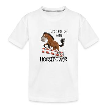 Cheval de tournoi de saut d’obstacles drôle - T-shirt bio Premium Enfant - blanc - Devant