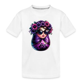 Russian Girl Matroschka Moskau mit Sonnenbrille - Kinder Premium Bio T-Shirt - Weiß - Vorne