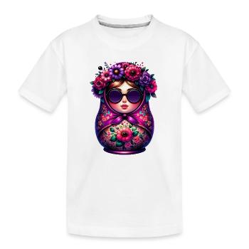 Russe Fille Matriochka Moscou avec des lunettes de soleil - T-shirt bio Premium Enfant - blanc - Devant