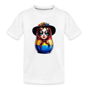 Ukraine Matryoshka with sunglasses for Ukrainians - Kids' Premium Organic T-Shirt - white - Front