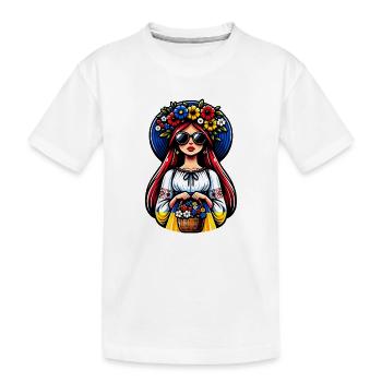 Ukraine Matryoshka with sunglasses for Ukrainians - Kids' Premium Organic T-Shirt - white - Front