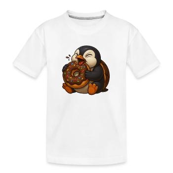Mignon dessin animé pingouin beignet grignoter alimentation - T-shirt bio Premium Enfant - blanc - Devant