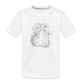 Fuchs Lineart mit Blumen - Kinder Premium Bio T-Shirt - Weiß - Vorne