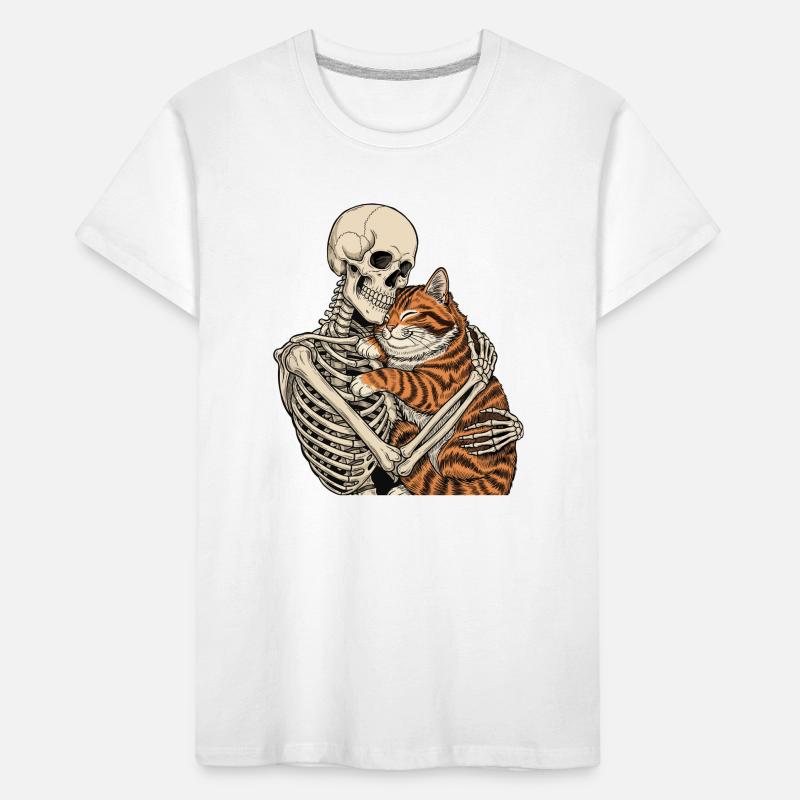 Skeleton Hugging Cat — Spooky Cat Skeleton Cuddle Kids' Premium Organic T-Shirt