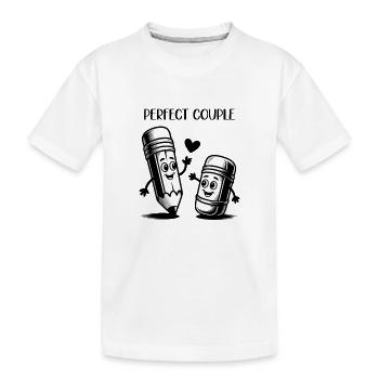 Happy Pencil And Eraser Cartoon Design - Kids' Premium Organic T-Shirt - white - Front